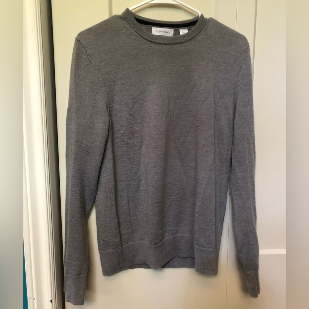 Calvin Klein Gray Men’s Crewneck Sweater - Extra Fine Merino Wool Size Medium